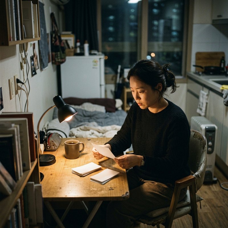 집에서 채무 내역을 정리하는 모습